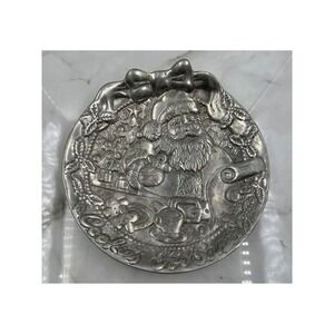 VTG Sandstone Cookies for Santa Metal Plate Embossed Santa Claus Christmas 9.5in